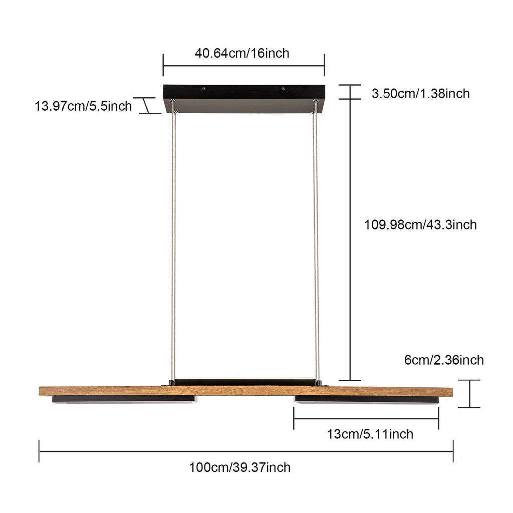 Suspension à LED intégrée linéaire en bois à 3/5 lumières pour îlot de cuisine