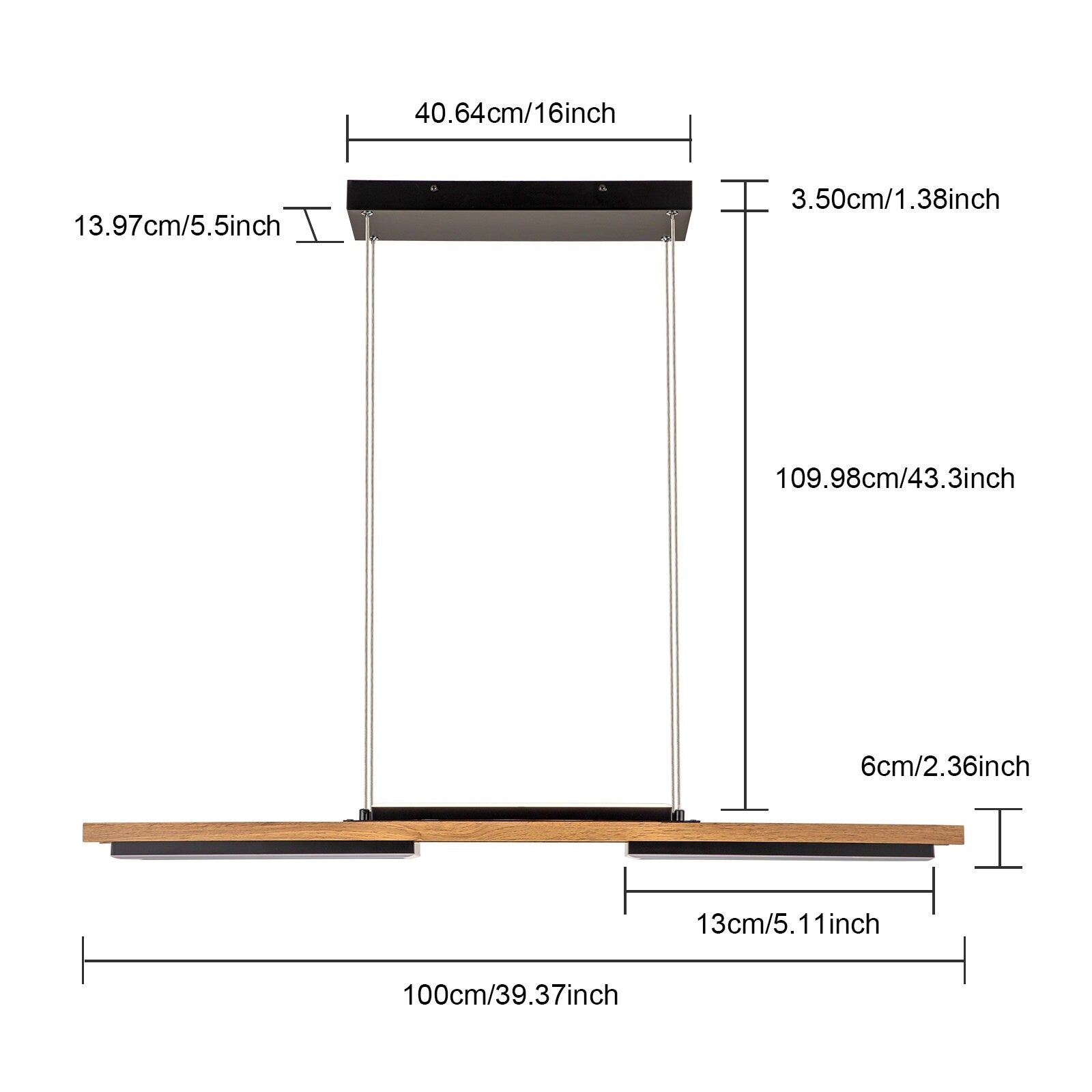 Suspension à LED intégrée linéaire en bois à 3/5 lumières pour îlot de cuisine