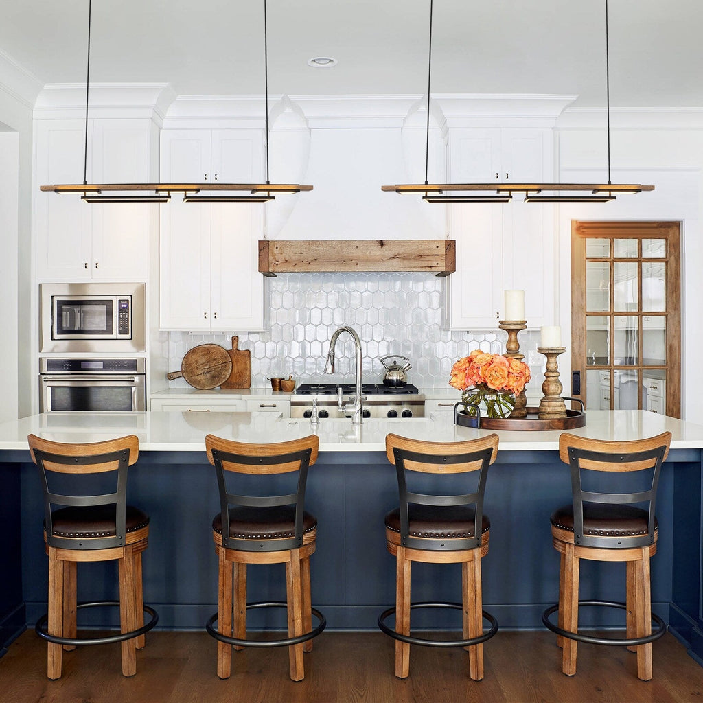 Suspension à LED intégrée linéaire en bois à 3/5 lumières pour îlot de cuisine