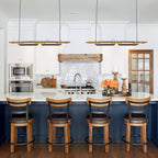 Suspension à LED intégrée linéaire en bois à 3/5 lumières pour îlot de cuisine