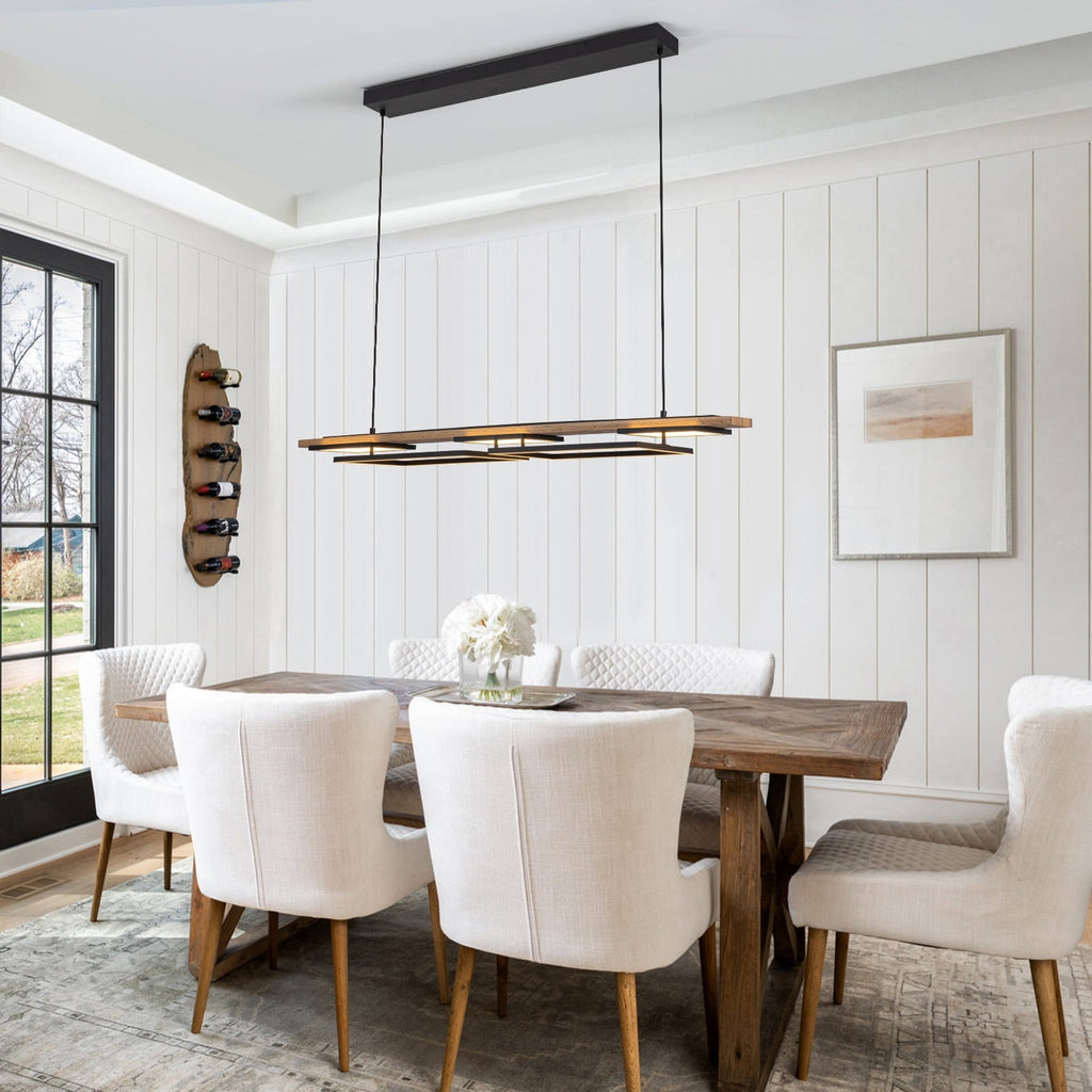 Suspension à LED intégrée linéaire en bois à 3/5 lumières pour îlot de cuisine