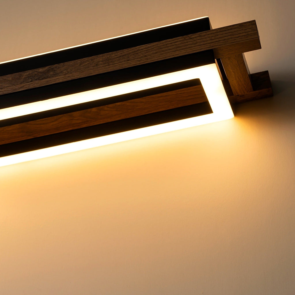 Suspension à LED intégrée linéaire en bois à 3/5 lumières pour îlot de cuisine