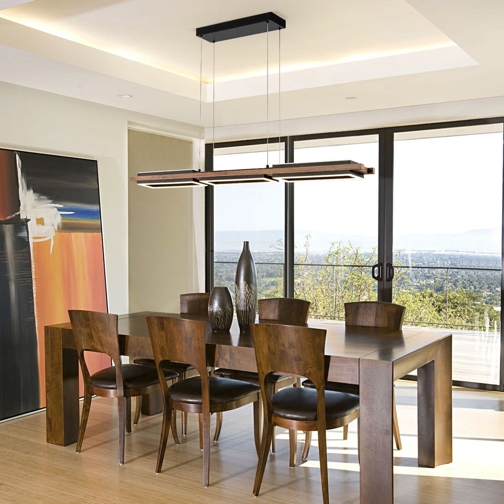 Suspension à LED intégrée linéaire en bois à 3/5 lumières pour îlot de cuisine