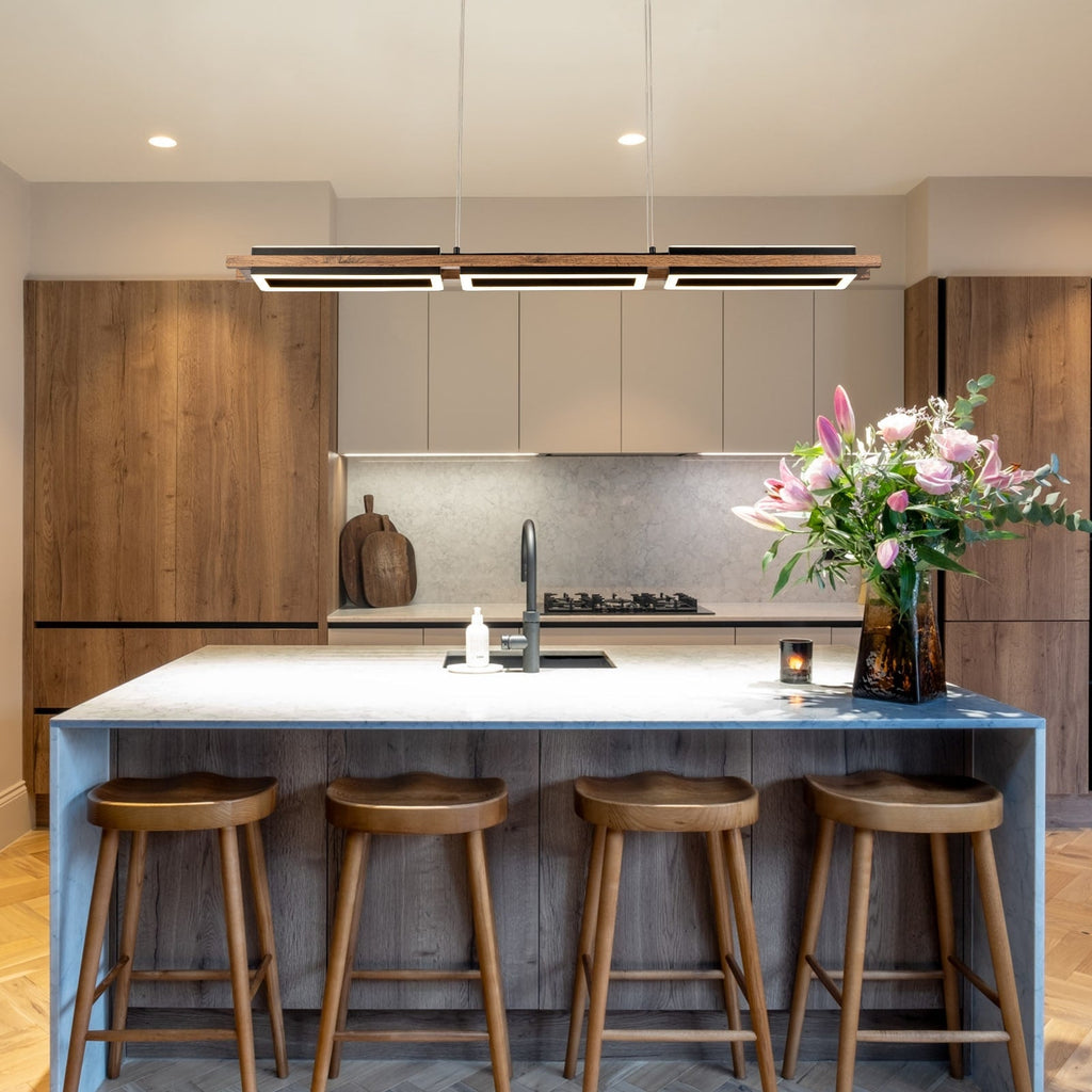 Suspension à LED intégrée linéaire en bois à 3/5 lumières pour îlot de cuisine