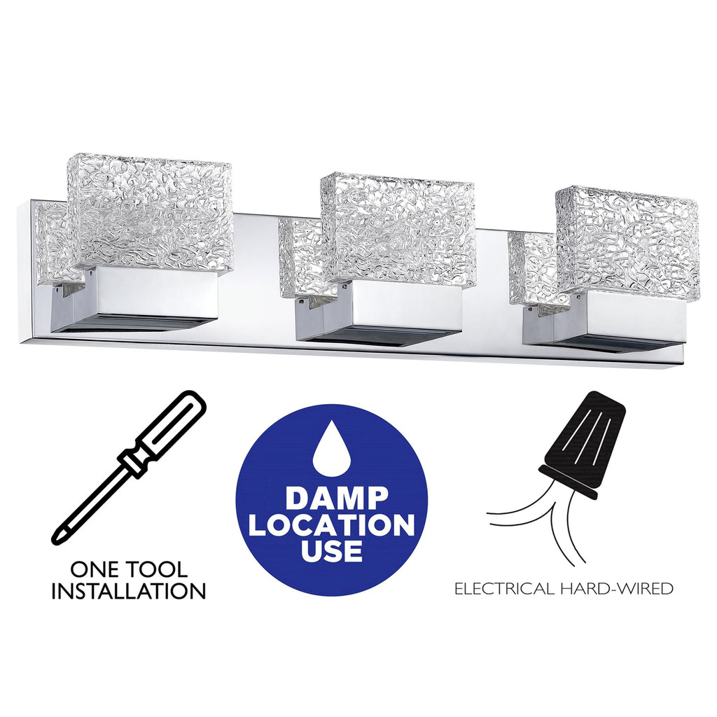 C Cattleya Luminaire de salle de bain à LED intégrée en acier inoxydable 3000K avec abat-jour en verre artistique - Chrome