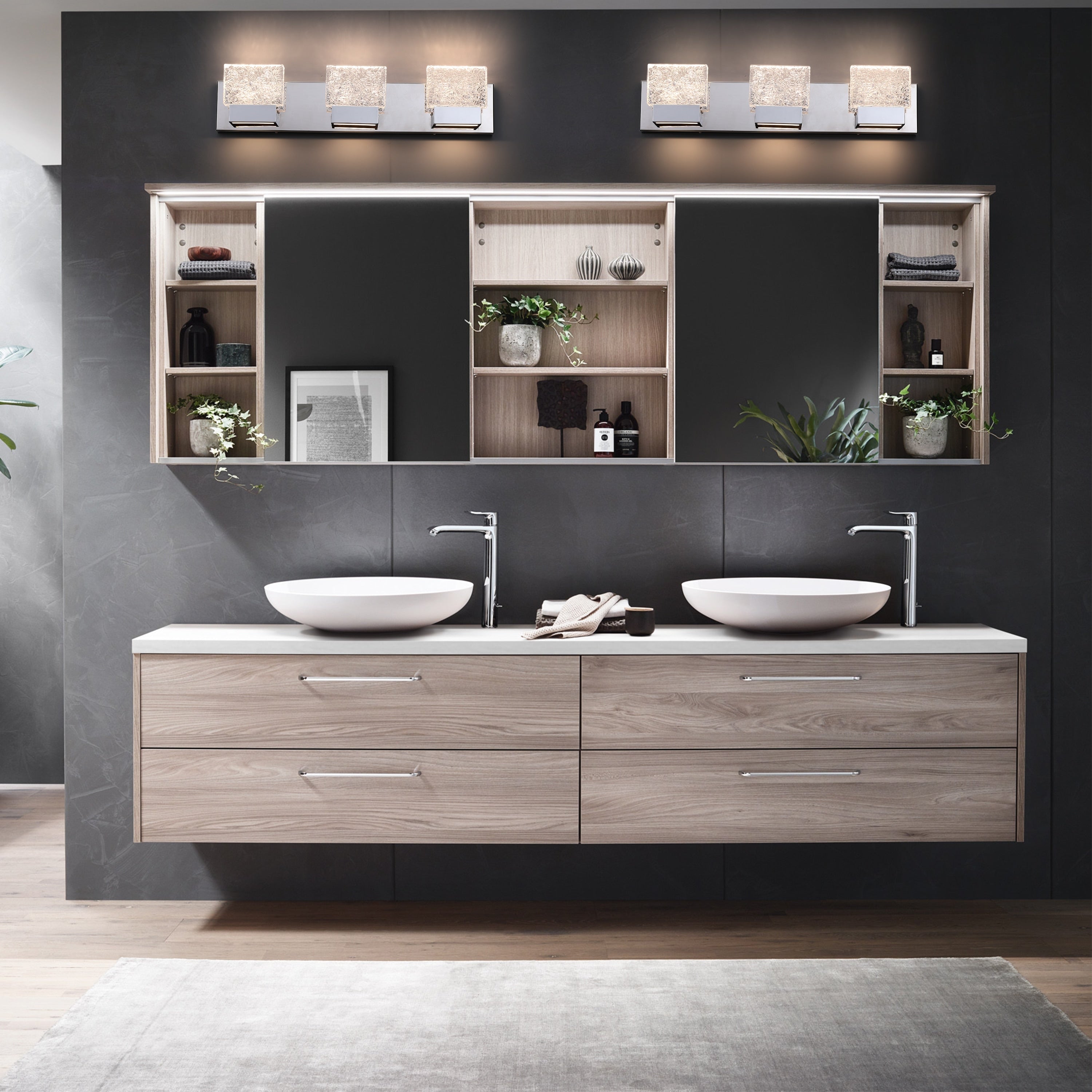 C Cattleya Luminaire de salle de bain à LED intégrée en acier inoxydable 3000K avec abat-jour en verre artistique - Chrome