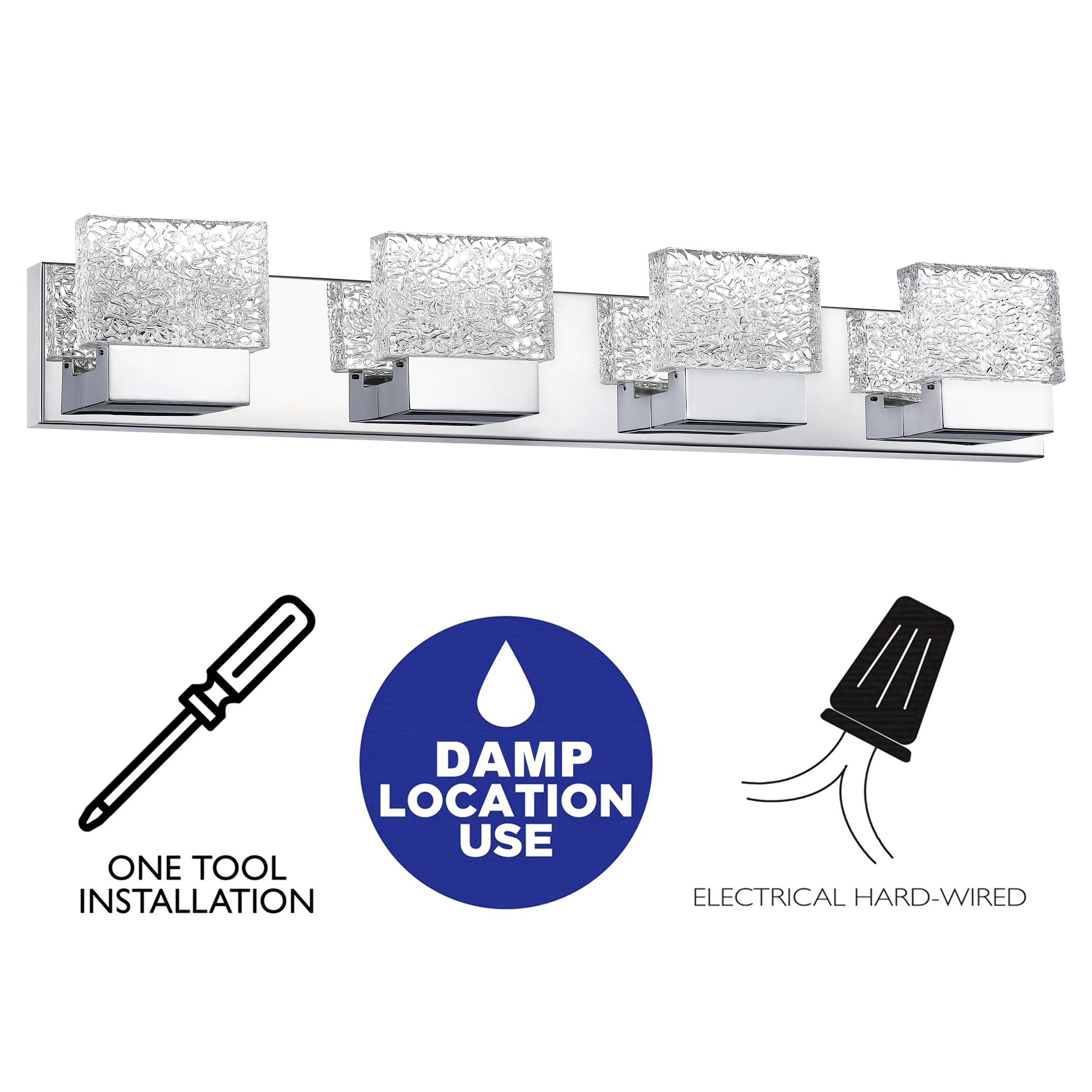 C Cattleya Luminaire de salle de bain à LED intégrée en acier inoxydable 3000K avec abat-jour en verre artistique - Chrome