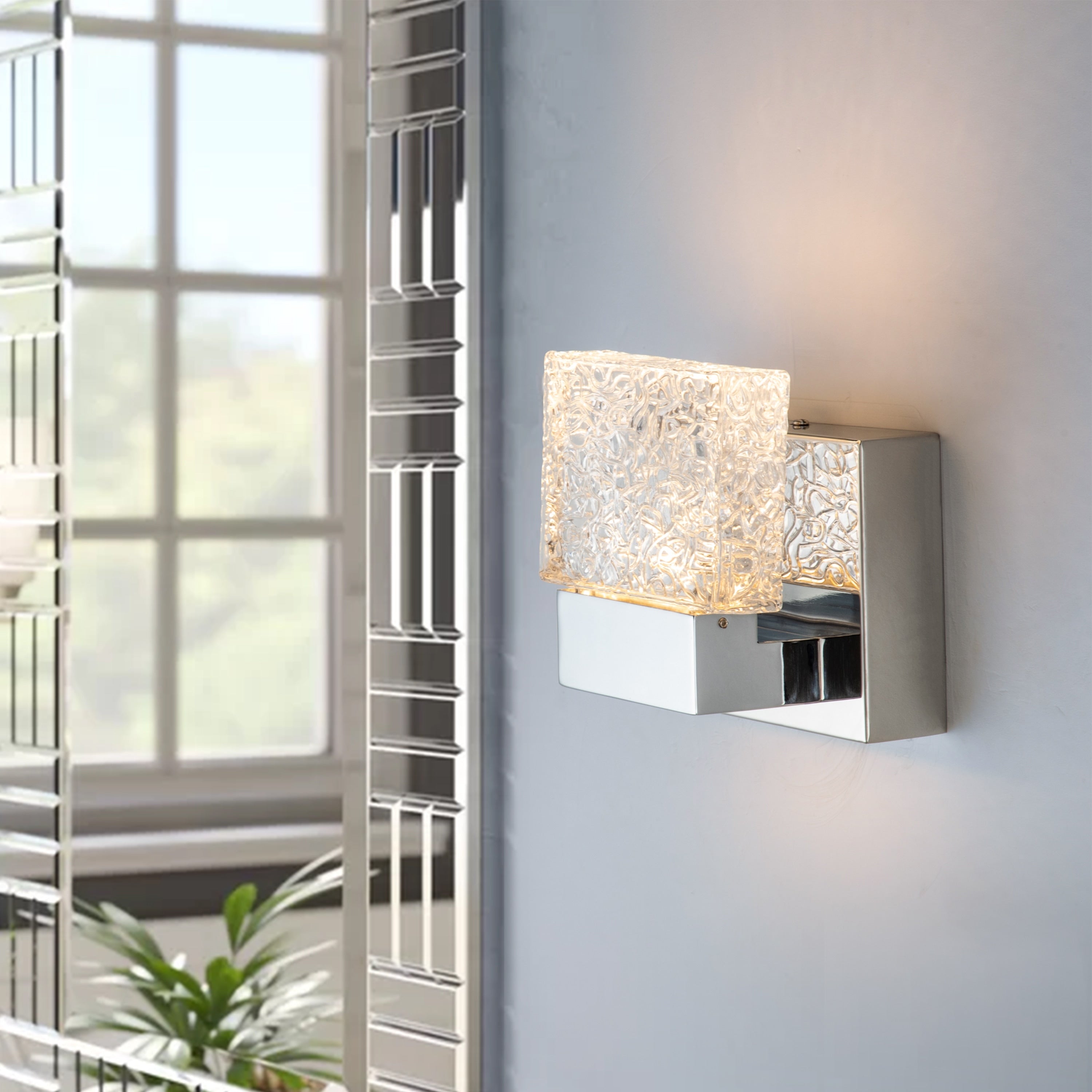 C Cattleya Luminaire de salle de bain à LED intégrée en acier inoxydable 3000K avec abat-jour en verre artistique - Chrome