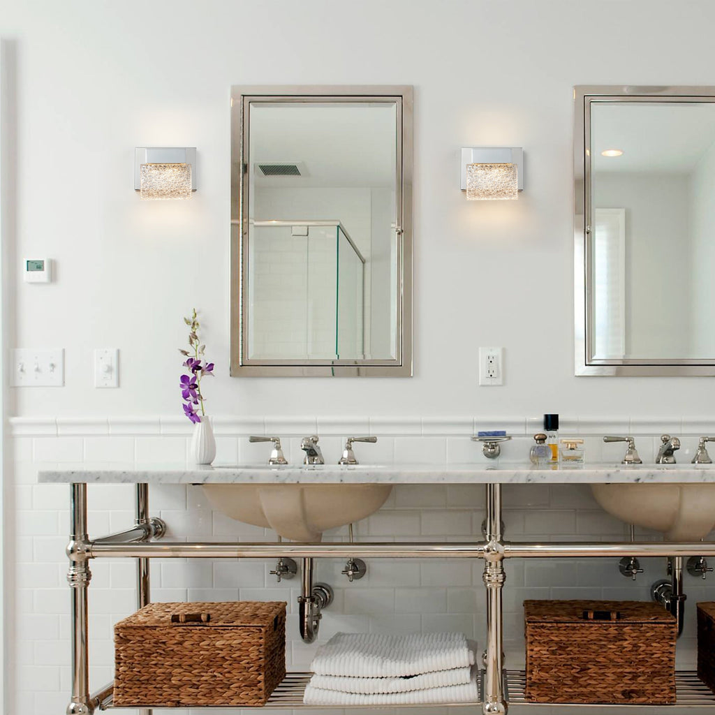 C Cattleya Luminaire de salle de bain à LED intégrée en acier inoxydable 3000K avec abat-jour en verre artistique - Chrome