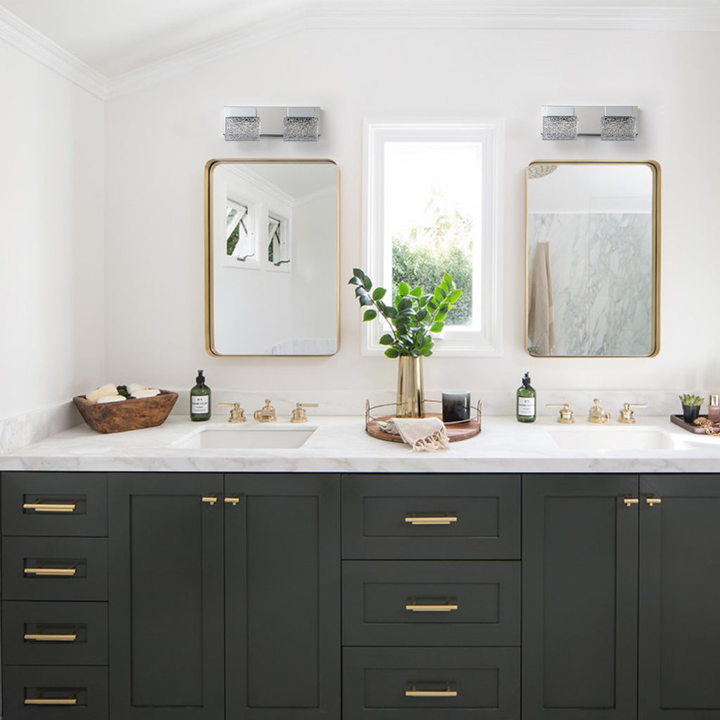 C Cattleya Luminaire de salle de bain à LED intégrée en acier inoxydable 3000K avec abat-jour en verre artistique - Chrome