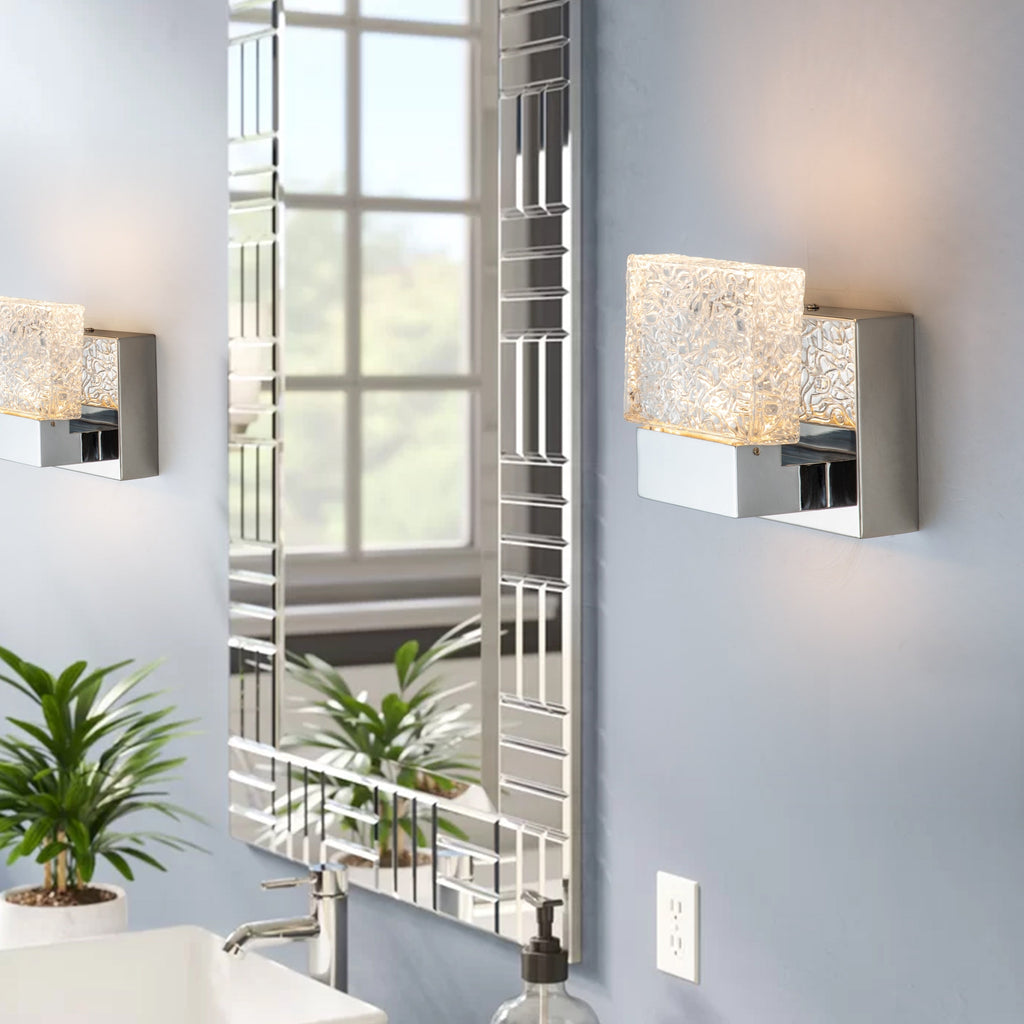 C Cattleya Luminaire de salle de bain à LED intégrée en acier inoxydable 3000K avec abat-jour en verre artistique - Chrome