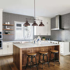 Suspension à 3 lumières à dôme de style industriel et rustique, en métal, pour îlot de cuisine, finition bronze huilé.