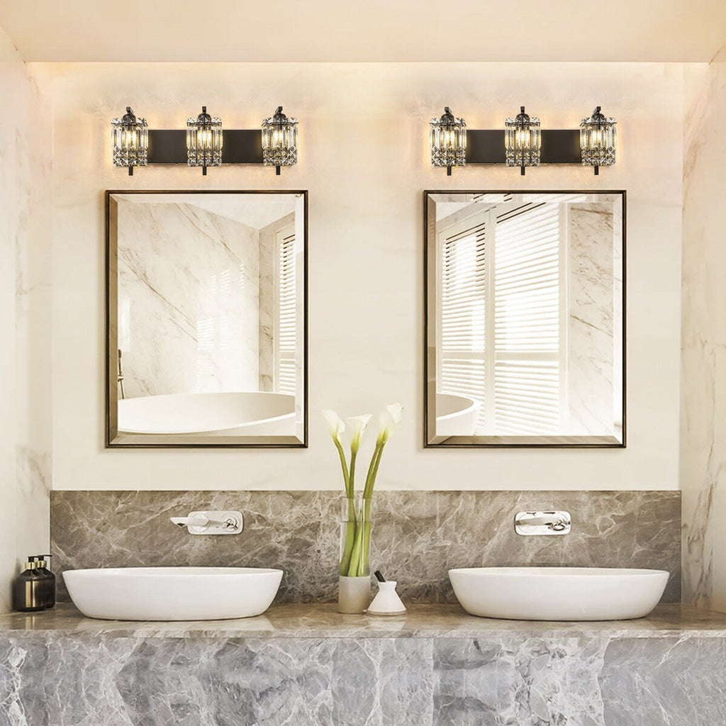 Éclairage de salle de bain moderne et glamour à 3 lumières, applique murale en cristal pour miroir