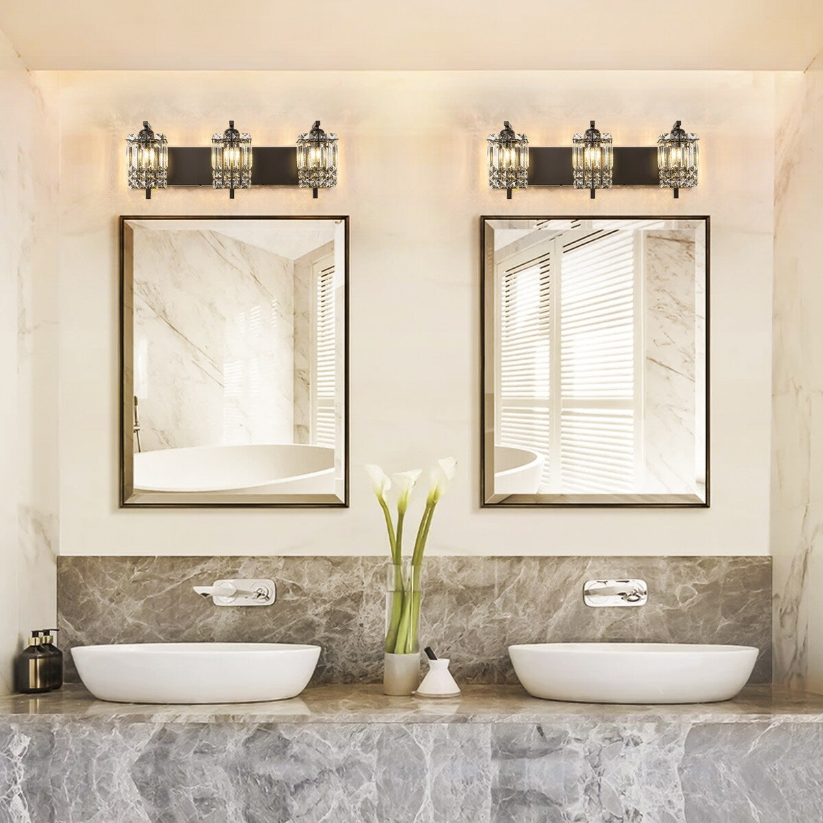 Éclairage de salle de bain moderne et glamour à 3 lumières, applique murale en cristal pour miroir