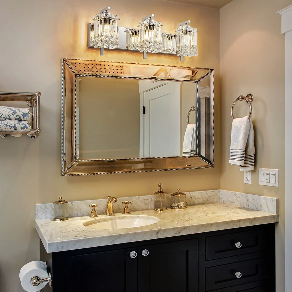 Éclairage de salle de bain moderne et glamour à 3 lumières, applique murale en cristal pour miroir