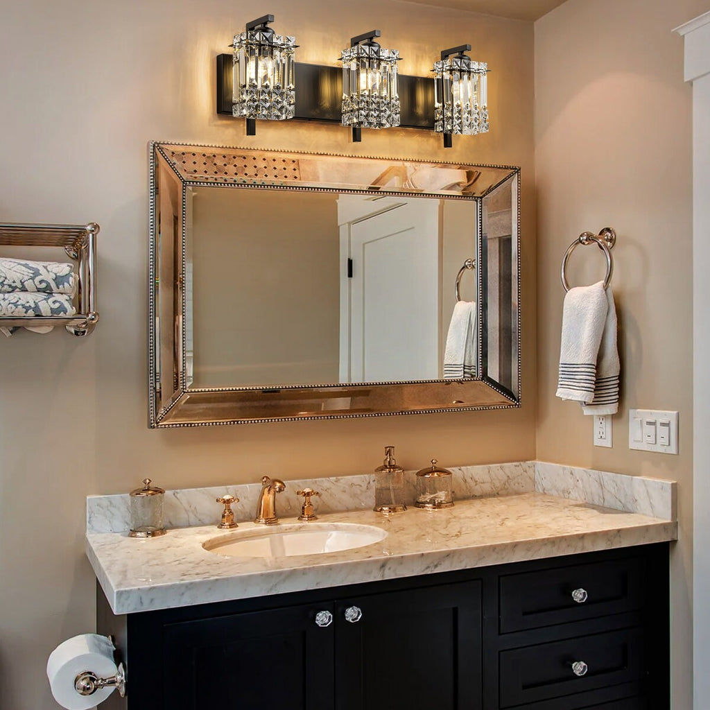 Éclairage de salle de bain moderne et glamour à 3 lumières, applique murale en cristal pour miroir