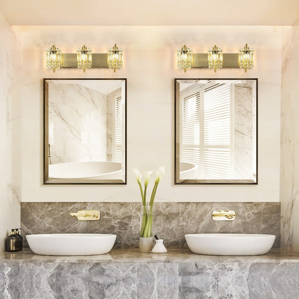Éclairage de salle de bain moderne et glamour à 3 lumières, applique murale en cristal pour miroir