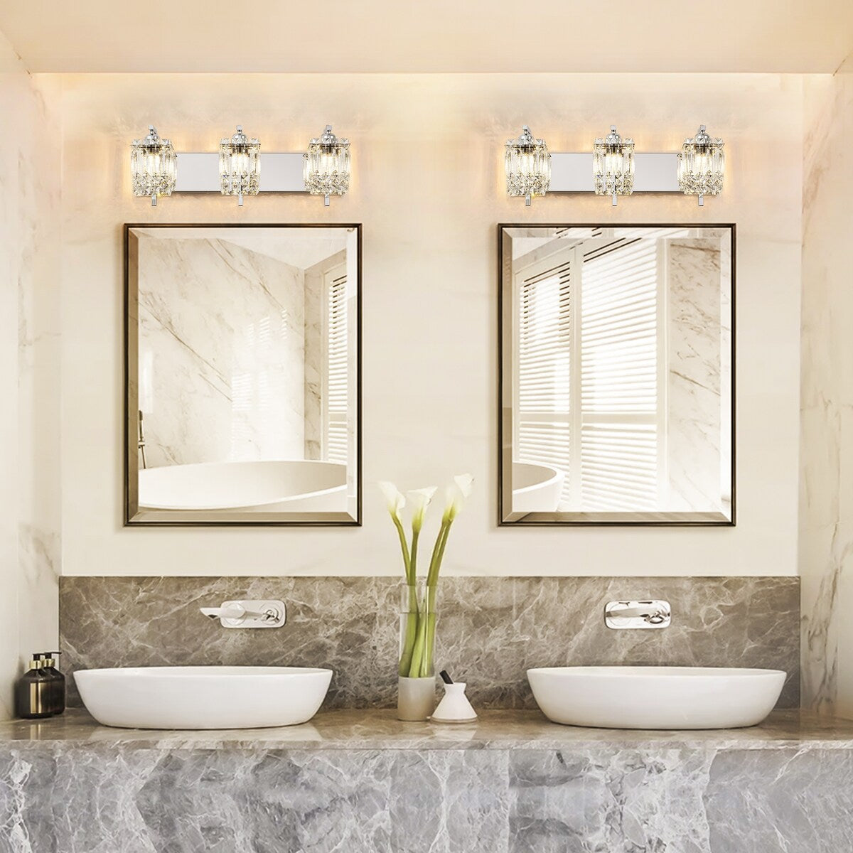 Éclairage de salle de bain moderne et glamour à 3 lumières, applique murale en cristal pour miroir
