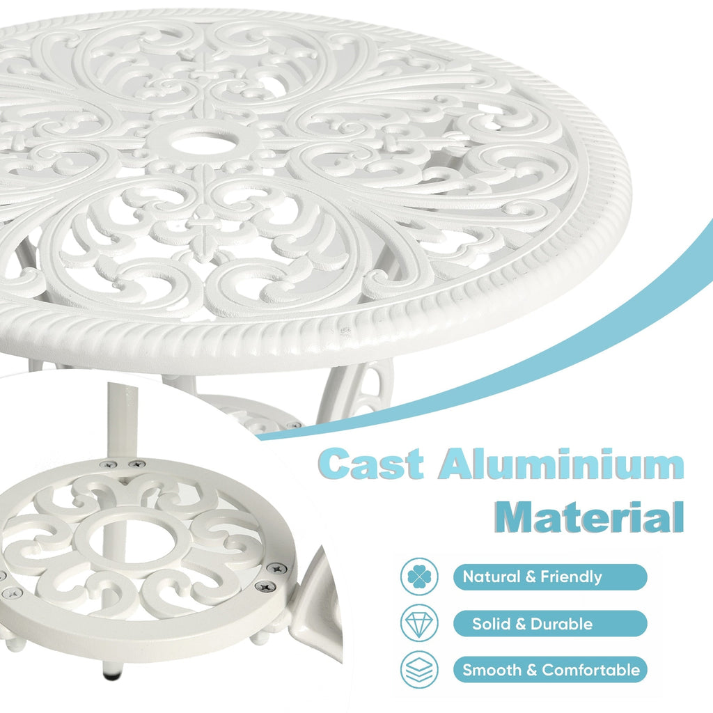 Ensemble table et chaises papillon d'extérieur en aluminium 3 pièces avec trou pour parasol