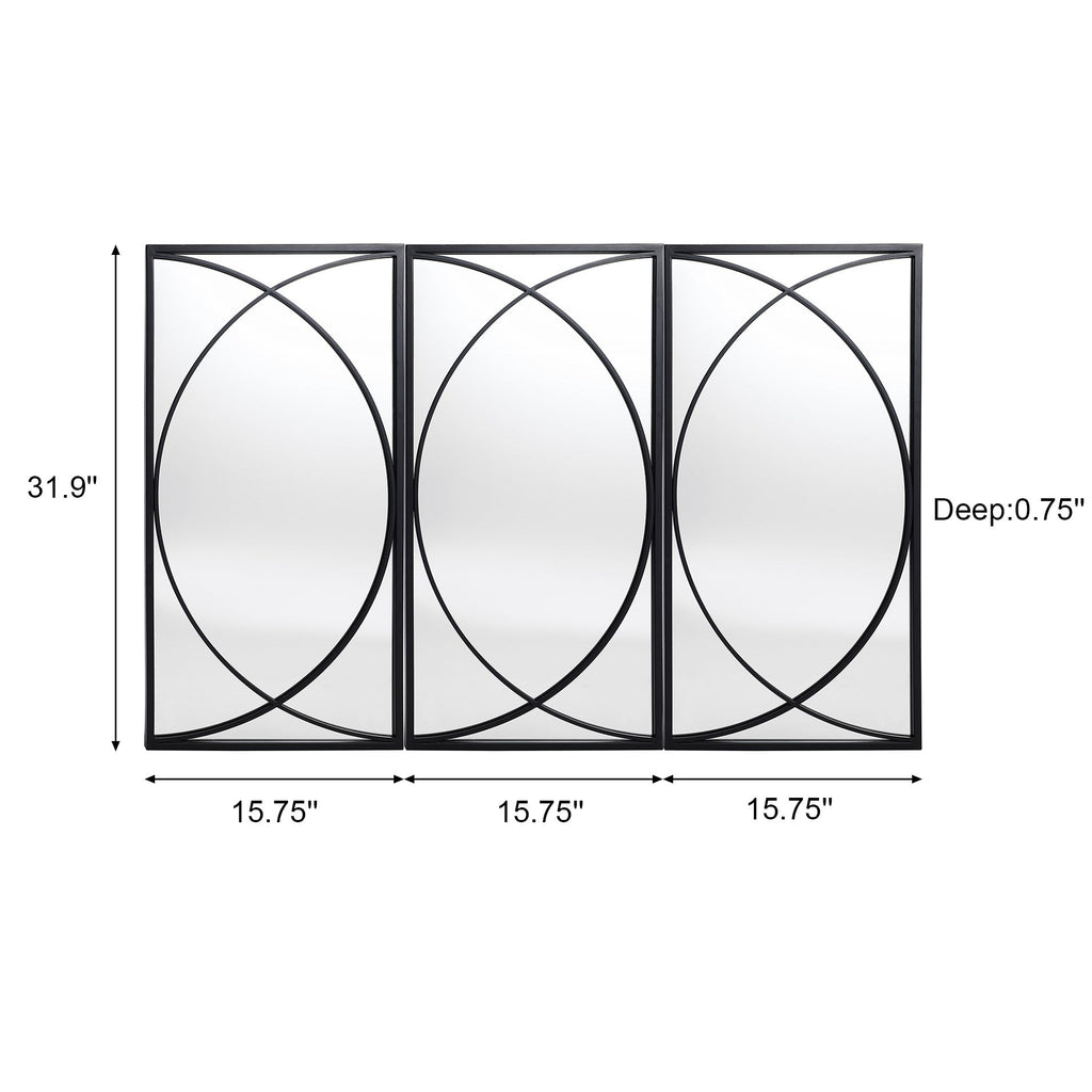 Ensemble de 3 miroirs rectangulaires muraux en métal noir - 80,5 H x 40 L x 1,9 l (cm)