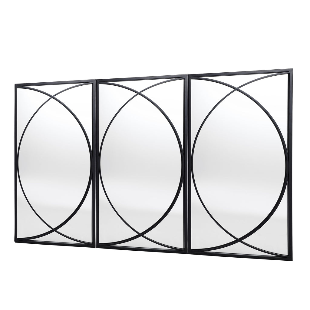 Ensemble de 3 miroirs rectangulaires muraux en métal noir - 80,5 H x 40 L x 1,9 l (cm)