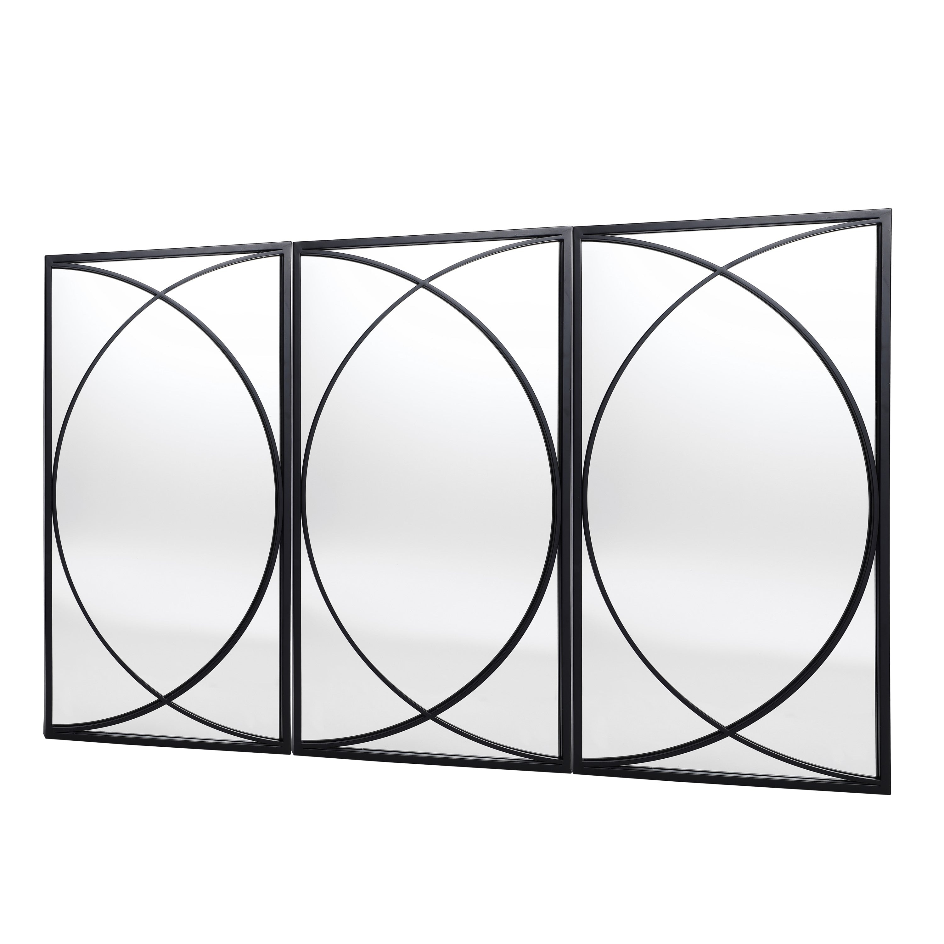 Ensemble de 3 miroirs rectangulaires muraux en métal noir - 80,5 H x 40 L x 1,9 l (cm)