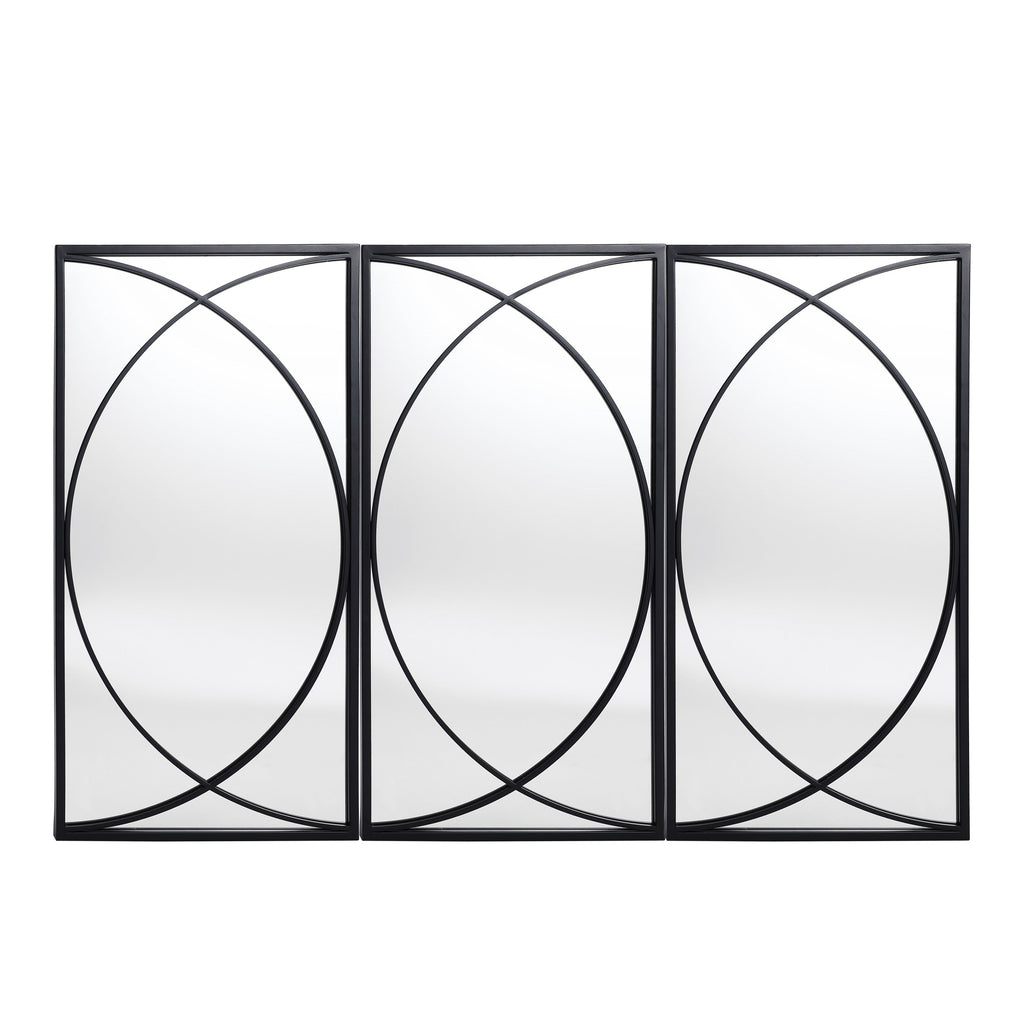 Ensemble de 3 miroirs rectangulaires muraux en métal noir - 80,5 H x 40 L x 1,9 l (cm)