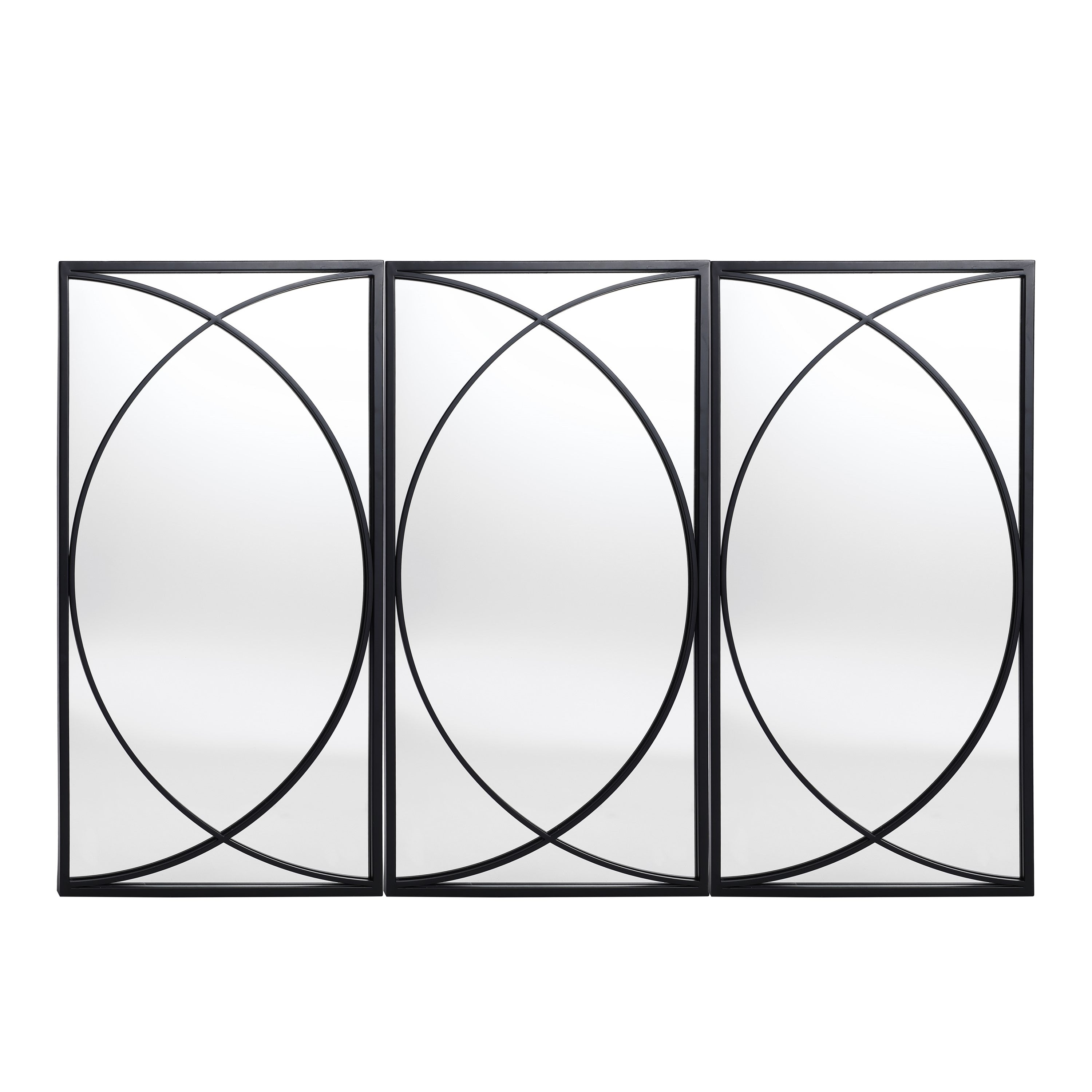 Ensemble de 3 miroirs rectangulaires muraux en métal noir - 80,5 H x 40 L x 1,9 l (cm)