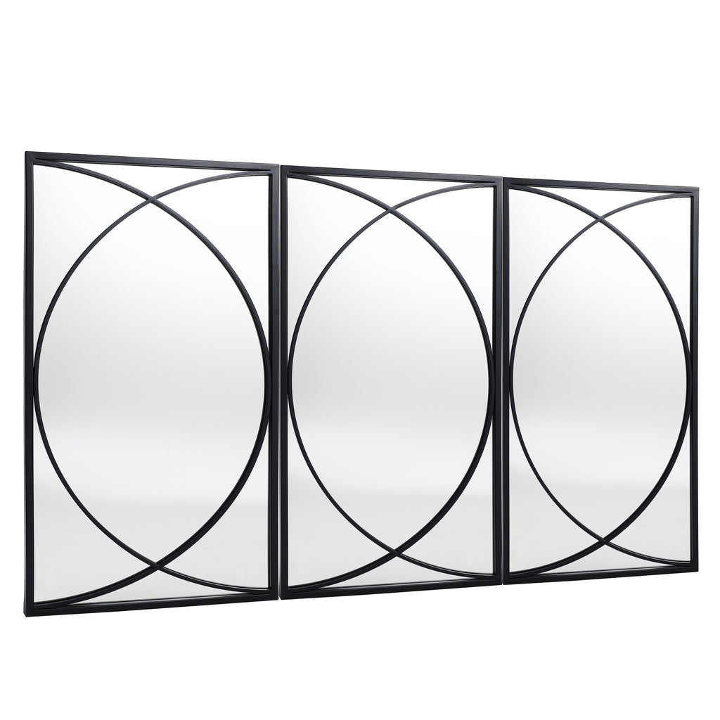 Ensemble de 3 miroirs rectangulaires muraux en métal noir - 80,5 H x 40 L x 1,9 l (cm)