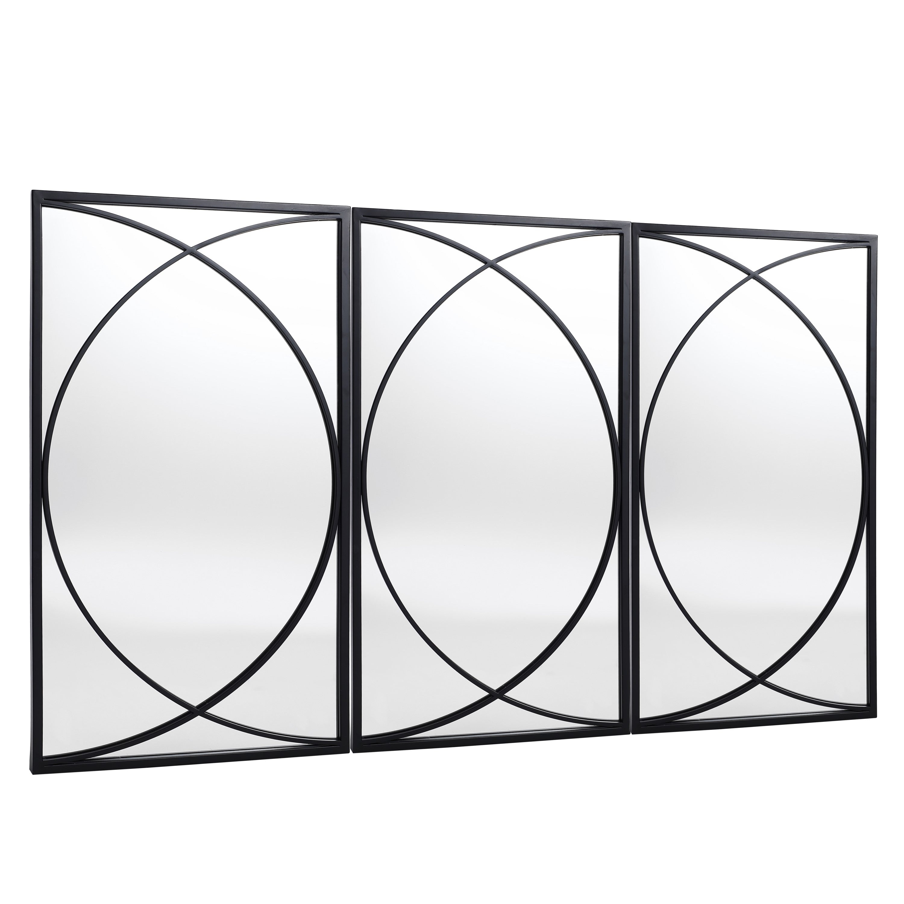 Ensemble de 3 miroirs rectangulaires muraux en métal noir - 80,5 H x 40 L x 1,9 l (cm)