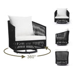 Ensemble de 3 chaises longues pivotantes d'extérieur, style tonneau, pour jardin