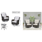 Gymojoy Ensemble de 3 pièces en rotin pour extérieur, chaise basculante pivotante avec coussin et table.