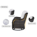 Gymojoy Ensemble de 3 pièces en rotin pour extérieur, chaise basculante pivotante avec coussin et table.