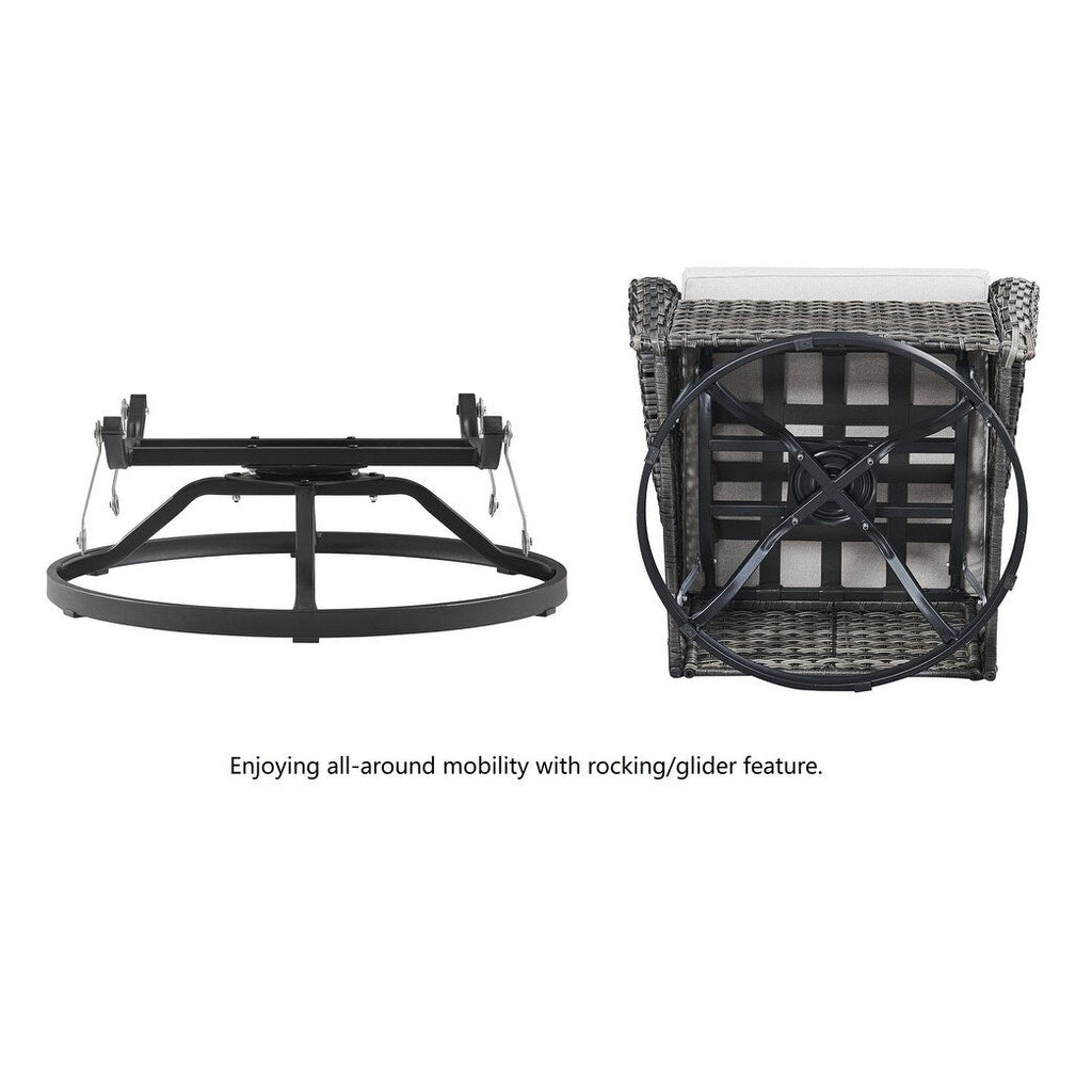 Gymojoy Ensemble de 3 pièces en rotin pour extérieur, chaise basculante pivotante avec coussin et table.