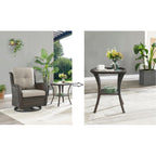 Gymojoy Ensemble de 3 pièces en rotin pour extérieur, chaise basculante pivotante avec coussin et table.