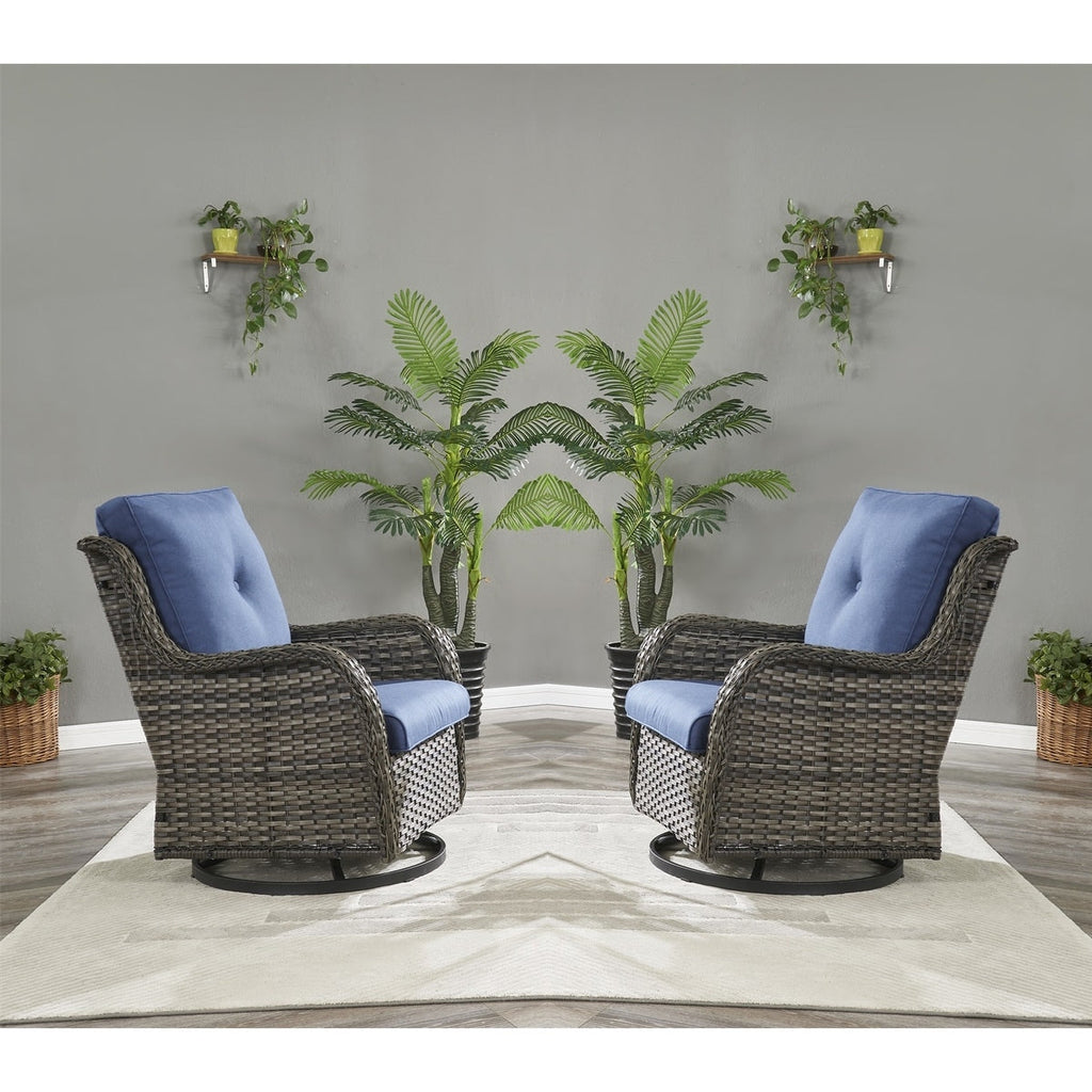 Gymojoy Ensemble de 3 pièces en rotin pour extérieur, chaise basculante pivotante avec coussin et table.