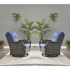 Gymojoy Ensemble de 3 pièces en rotin pour extérieur, chaise basculante pivotante avec coussin et table.