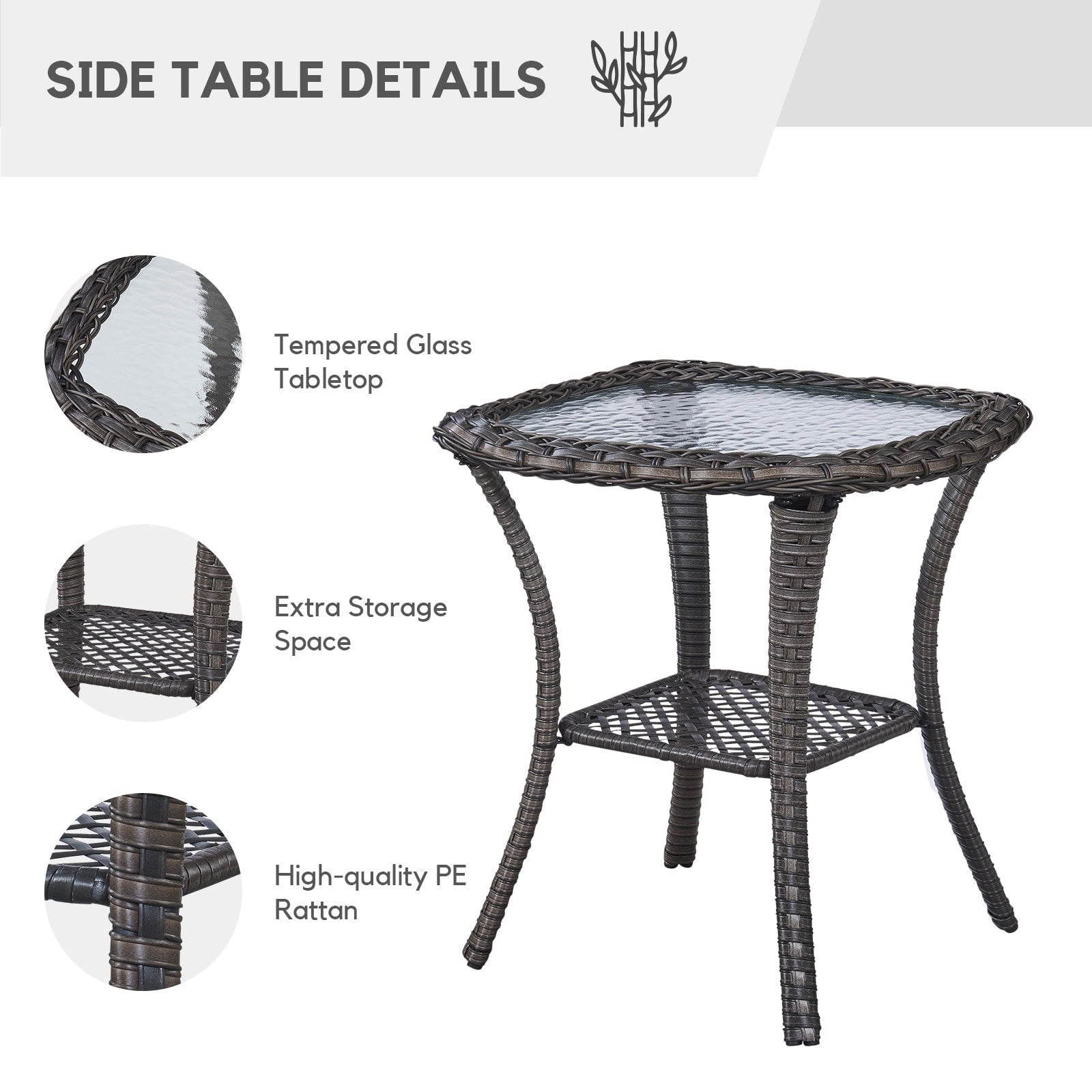 Gymojoy Ensemble de 3 pièces en rotin pour extérieur, chaise basculante pivotante avec coussin et table.