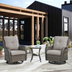 Gymojoy Ensemble de 3 pièces en rotin pour extérieur, chaise basculante pivotante avec coussin et table.