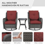 Gymojoy Ensemble de 3 pièces en rotin pour extérieur, chaise basculante pivotante avec coussin et table.