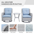 Gymojoy Ensemble de 3 pièces en rotin pour extérieur, chaise basculante pivotante avec coussin et table.