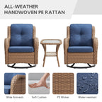 Gymojoy Ensemble de 3 pièces en rotin pour extérieur, chaise basculante pivotante avec coussin et table.