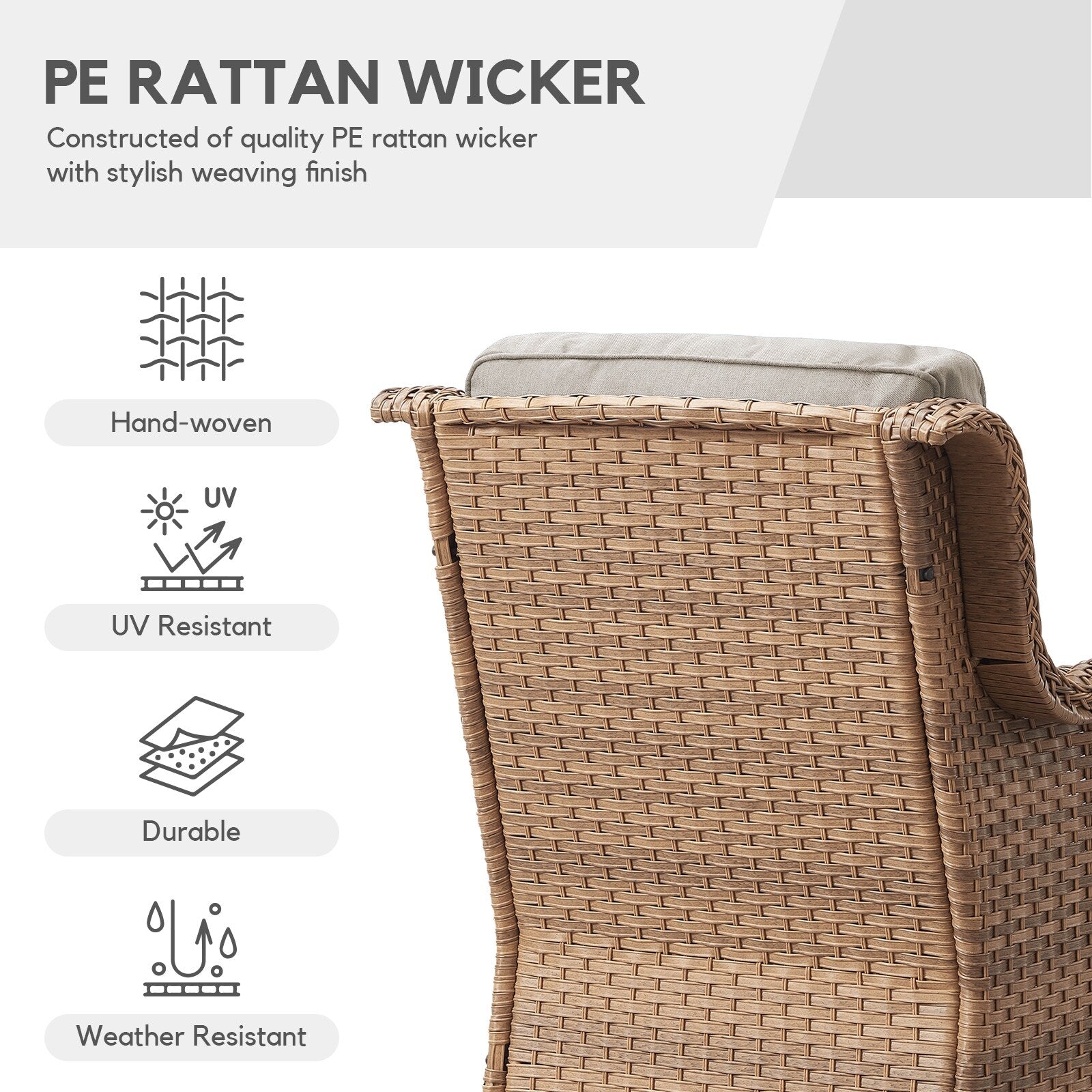 Gymojoy Ensemble de 3 pièces en rotin pour extérieur, chaise basculante pivotante avec coussin et table.