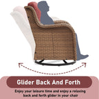 Gymojoy Ensemble de 3 pièces en rotin pour extérieur, chaise basculante pivotante avec coussin et table.