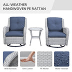 Gymojoy Ensemble de 3 pièces en rotin pour extérieur, chaise basculante pivotante avec coussin et table.