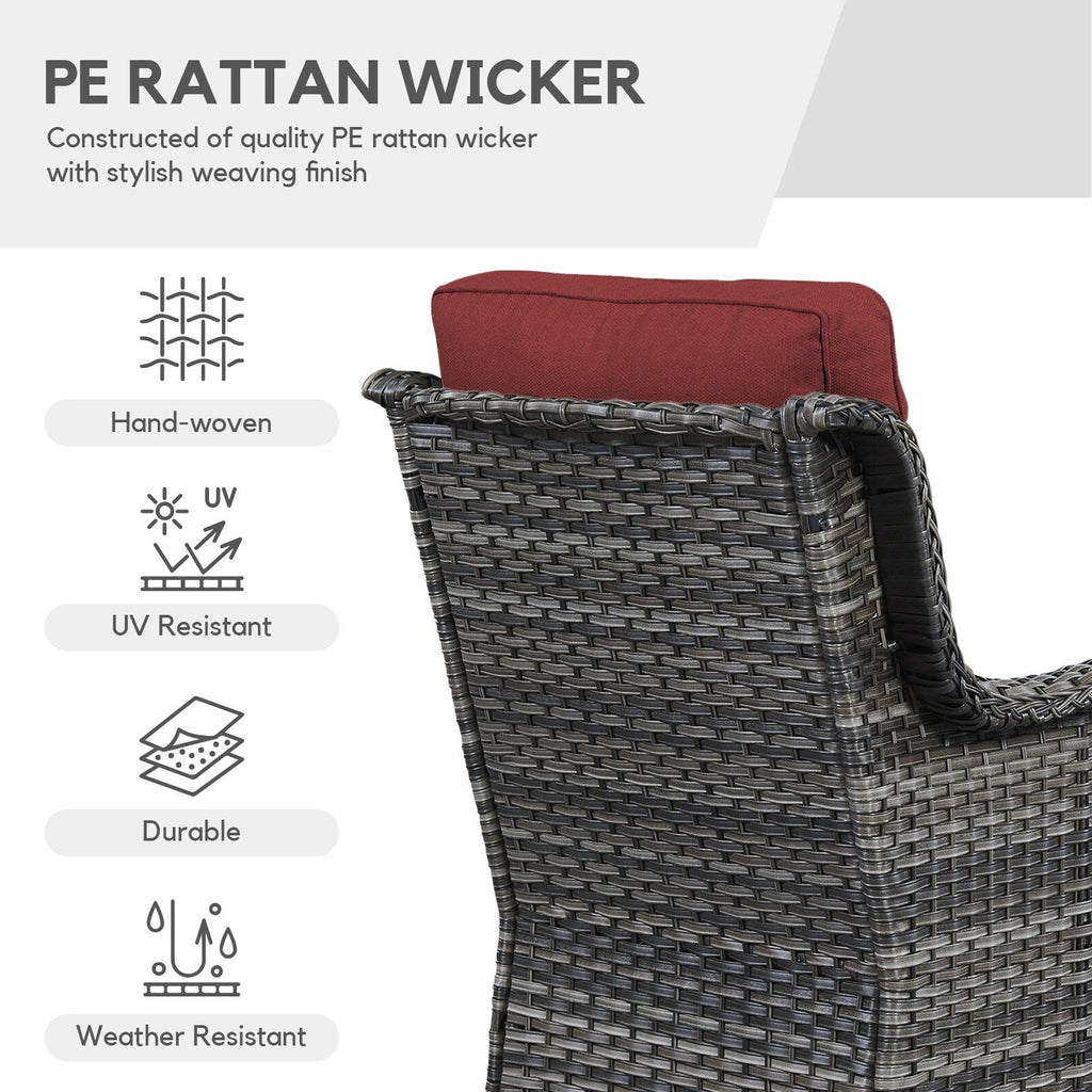 Gymojoy Ensemble de 3 pièces en rotin pour extérieur, chaise basculante pivotante avec coussin et table.