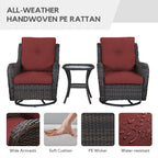 Gymojoy Ensemble de 3 pièces en rotin pour extérieur, chaise basculante pivotante avec coussin et table.