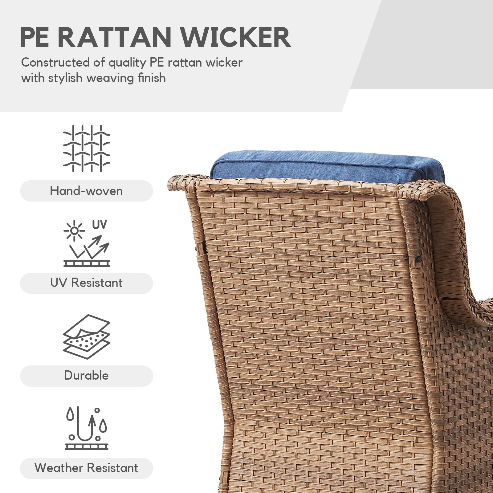 Gymojoy Ensemble de 3 pièces en rotin pour extérieur, chaise basculante pivotante avec coussin et table.