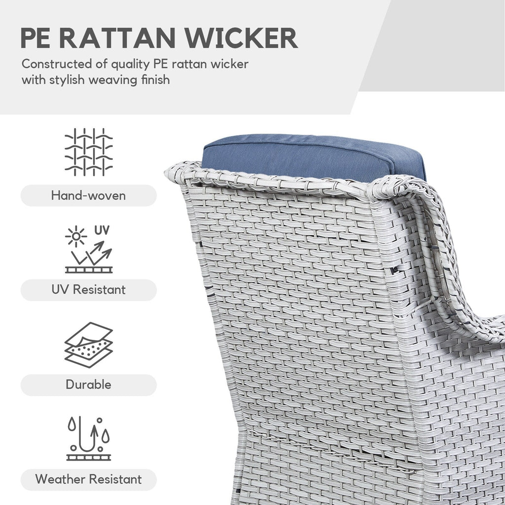 Gymojoy Ensemble de 3 pièces en rotin pour extérieur, chaise basculante pivotante avec coussin et table.