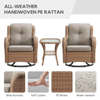 Gymojoy Ensemble de 3 pièces en rotin pour extérieur, chaise basculante pivotante avec coussin et table.